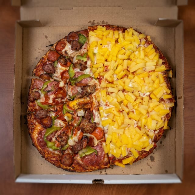 1/2 Specialty and 1/2 Create Your Own Pizza.