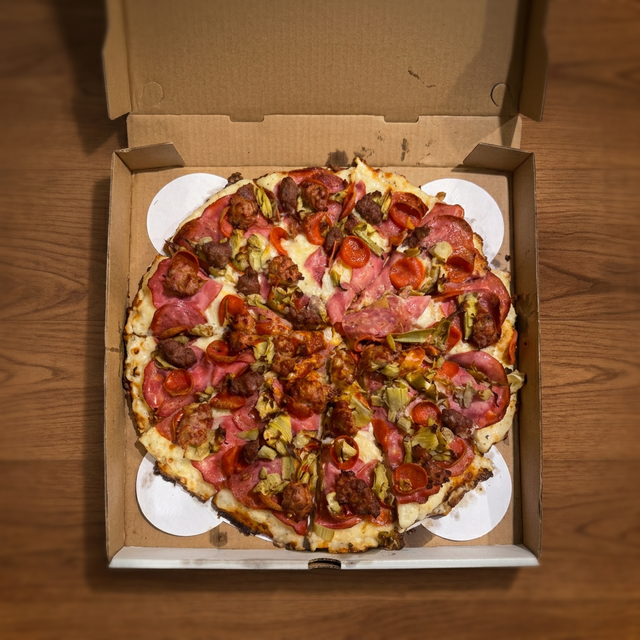 1/2 and 1/2 Specialty Pizza.